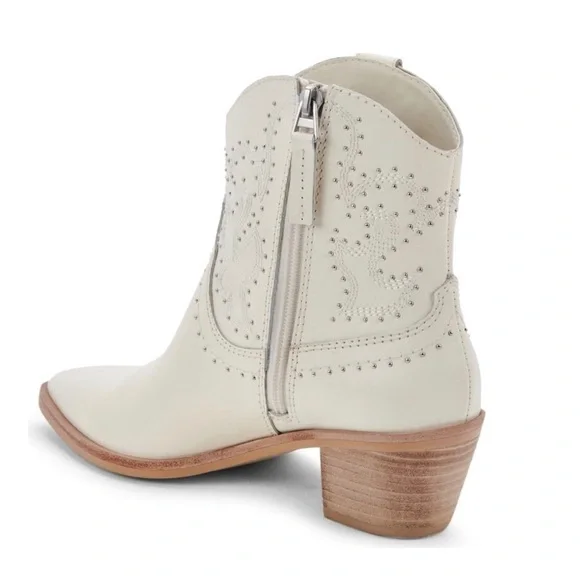 NEW DOLCE VITA Solow Stud Western Boot In Off White Leather Size 9 - Picture 3 of 12